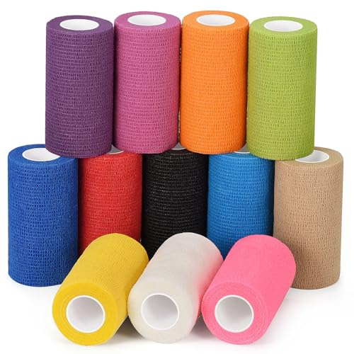 Sagafly 12 Rolls Self Adherent Wrap 10cm x 4.5m Self Adhesive Elastic Wrap for Sports
