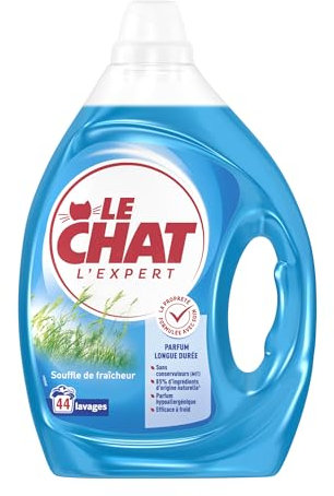 LE CHAT - Lessive liquide L'Expert - Souffle de Fraîcheur - Parfum Longue Durée - Sans Conservateurs - 85% d'ingrédients d'origine naturelle - Parfum Hypoallergénique -Efficace à Froid - 44 Lavages