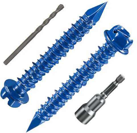Wensilon(30 PCS) 1/4 * 1-3/4 Slotted Hex Concrete Screws Anchor Blue Hexagon Head for Anchoring to Masonry, Block or Brick Stucco