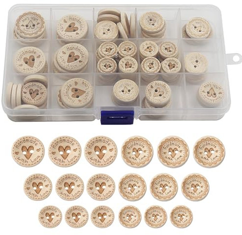 WANYIG Holzknöpfe Handmade Knöpfe Holz 10mm 13mm 15mm 20mm 25mm Runde Kinderknöpfe Holzknöpfe zum DIY Nähen Stricken Bastel Geschenk Deko (100 Stück)