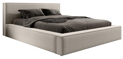 FEDVE Bett 180x200 Beige - Mendocino Polsterbett Mit Bettkasten - Doppelbett Mit Stauraum - Schlafzimmer Bett