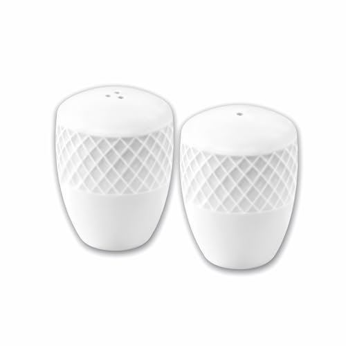 Wilmax - Salière et poivrière en porcelaine - lot de 2 - blanc - saupoudreuse - décoration de cuisine pour la maison, le restaurant - élégant - idéal comme cadeau