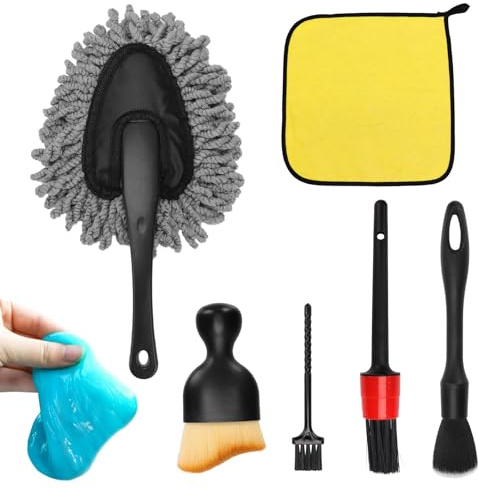 Vidspl Car Interior Duster Detailing Brush Set Cleaning Gel Kit, Soft Microfiber Towels Dash Vent Dusting Car Slime Putty Detailing Brushes Accessories Tools for Car Decoration Auto Truck SUV RV