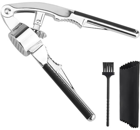 Schiaccia-aglio – Schiaccia-aglio acciaio inox – Spremi-aglio – con impugnatura antiscivolo e sbuccia-aglio – Spremiaglio – Schiaccianoci – Schiaccianoci e pressa per aglio 2-in-1