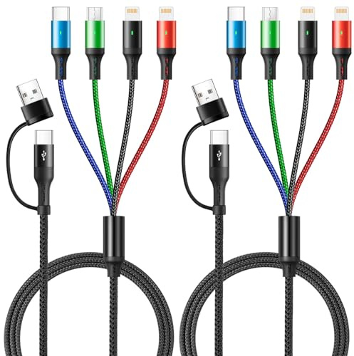 YTLUSN 6 in 1 Multi Charging Cable [3.5A,1.2M], 4 in 2 Universal Charger Cable Dual Nylon Braided USB A/C to Type C/Lightning/Micro USB/Universal Charger for iPhone,Galaxy and More