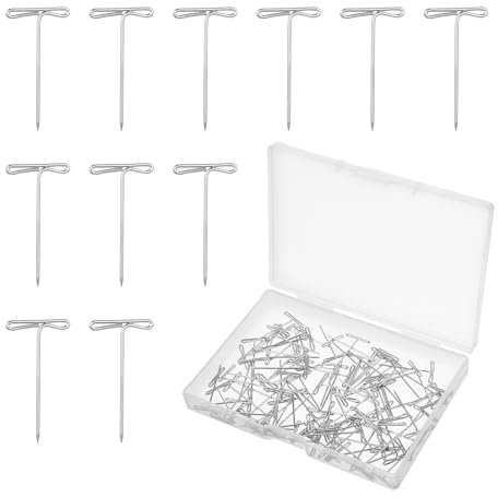 100 Stück T Nadeln 2,5 cm Perückennadeln für Mannequinkopf, T Pins, Blockieren Häkelnadeln, Gerade Nadeln zum Nähen, Basteln, Quilten, Büro, Dekoration, Edelstahl-Pinnnadel-Set mit Transparenter Box