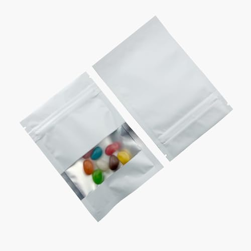 WACCOMT Pack 100 återförslutningsbara matt aluminiumpåsar, matt vit, 8 x 12 cm