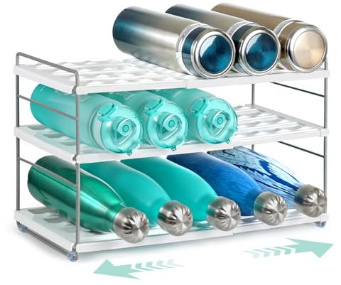 JUPELI Flaschen Organizer verstellbar – Flaschenhalter & Flaschenregal für Wasserflaschen, Thermosflaschen –Weinregale, Flaschenaufbewahrung für Kühlschrank, Küche & Schrank