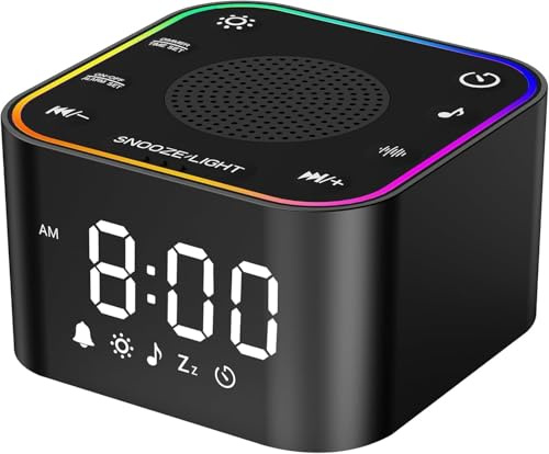 Sound Machine with Alarm Clock: 30 Non-Looping Sleep Sounds - White Noise Alarm Clock for Natural Wake Up - Adjustable Volume & Light, Memory Function, Sleep Timer (Black)