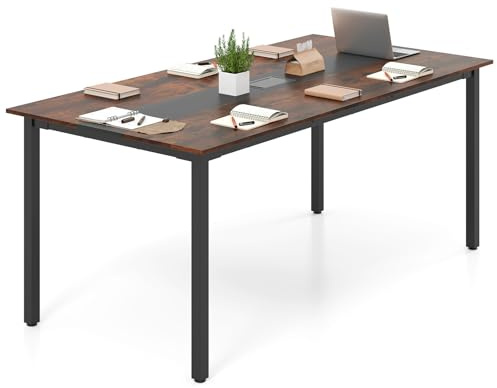 GYMAX Tavolo Discussioni di Gruppo per 8-10 Persone, Sistema di Gestione dei Cavi, Grande Scrivania Rettangolare per Riunioni in Ufficio, Sala Conferenze, 180 x 90 x 75,5 cm, Stile Industriale