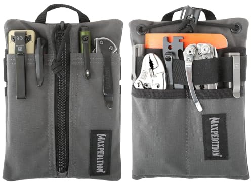 MAXPEDITION Platy Pocket Organizer, Durable EDC Tool Pouch for Men, Neck Wallet with Paracord Lanyard, Holds Flashlight, Multitool, Pen, Notebook (Wolf Gray, 5 x 7)