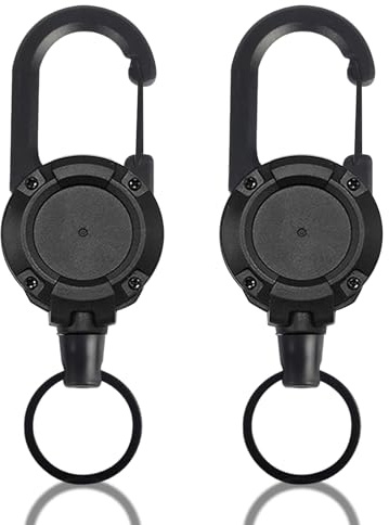 2 Pack Black Heavy Duty Lanyard Badge Reel with 23.6'' Steel Cord, Retractable Keyring Extendable Key Chain Heavy Duty Key Lanyard Belt Clip Badge Holder Pull Reel for Outdoor