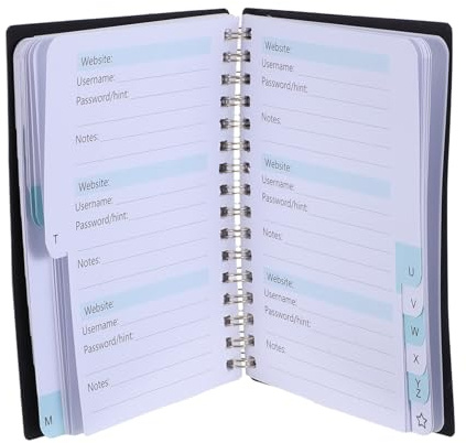 CLISPEED Cuaderno de Contraseñas A6 Espiral Negro con Pestañas Alfabéticas, Organizador Pequeño para Sitios Web y Usuarios, Libro Portátil para Registro Seguro de Información Personal