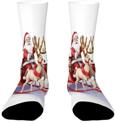 FekiLoot Santa Claus Reindeer Sled Crew Socks Casual Athletic Running Socks Warm Cozy Calf Sock Hiking Boot Sock for Women Men