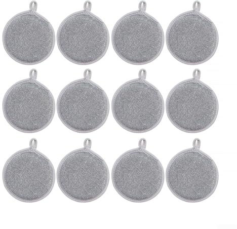 DAZZLEEX Trapos multiusos reutilizables de alambre para lavar platos para ollas de cocina, sartenes, encimeras, paquete de 6 o 12 unidades, color gris plateado, 4.9 x 1 pulgada (6 unidades)