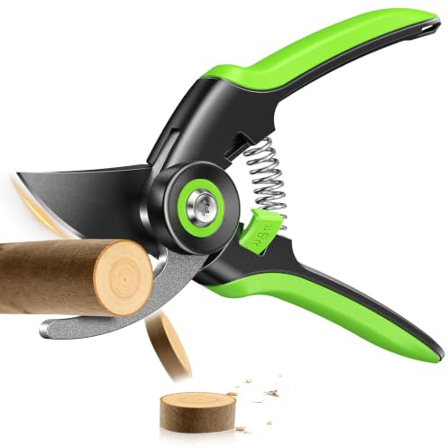 Rolgno Tijeras de Podar, Alta Resistencia Acero SK5, Revestimiento PTFE | Ahorra Esfuerzo, Desbloqueo a Una Mano en 0.5s, Mango Ergonómico, Tijeras de Hierba para Jardinería para 20mm Ramas Frescas