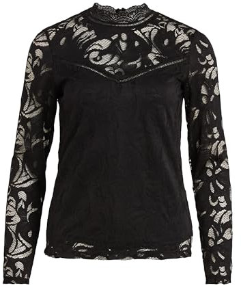 Vila Clothes Damen VISTASIA L/S LACE TOP-NOOS Langarmshirt, per Pack Schwarz (Black Black), 40 (Herstellergröße: L)