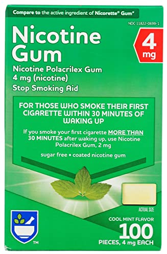 Rite Aid Nicotine Gum, Cool Mint Flavor, 4 mg - 100 Count | Quit Smoking Aid | Nicotine Replacement Gum | Stop Smoking Aids That Work | Chewing Gum to Help You Quit Smoking | Coated Nicotine Gum