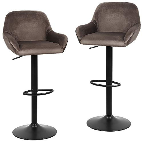 POPSPARK Barstolar, med ryggstöd och armstöd och fotstöd, flanellpall, järnmaterial, justerbar höjd, 360 graders roterande