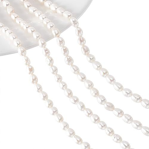NBEADS 2 fili 49pz/filo di Perle D'Acqua Dolce Coltivate Naturali, 4~5mm Perle D'Acqua Dolce Ovali Naturali per Artigianato Fai Da Te Che Fanno Gioielli Bracciali Collane Orecchini, Riso, Bianco Crema