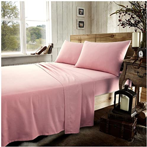 GC GAVENO CAVAILIA Juego de sábanas bajeras de algodón Cepillado con Fundas de Almohada, Juego de Ropa de Cama de Franela tamaño King, Color Rosa