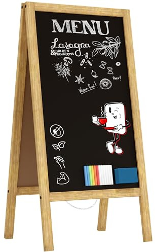 ALLboards Lavagna Nera da Gesso con Cavalletto 100x50cm legno naturale laccata, Struttura in Legno, Scrivibile con Gessetti e Pennarelli a Gesso, per Bar Ristoranti Locali
