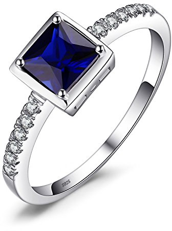 JewelryPalace Fyrkantig Ring Med Skapad Safir För Damer, Smyckeset Med Blå Sten, Förlovningsring, Solitärring, Silverring 925 För Damer Med Sten, Silverringar För Damer, Zirkonia Damring 51
