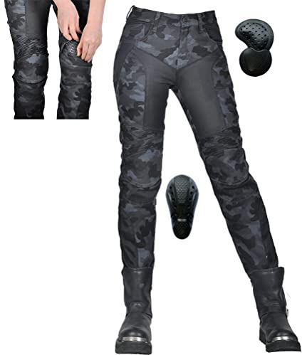 Women Motorcycle Riding Pants with CE Armor Blue Camouflage Street Bike Motorcross Racing Jeans Protective Chaps Pant M