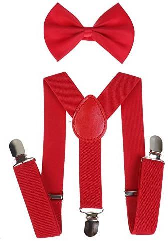 NiceYnn Ensemble Bretelles et Nœud Papillon Garçon Elastique et Longueur Ajustable pour Enfants 60cm S: Rouge