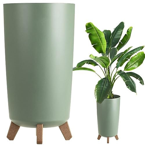 B2C Round Gracia Style Planter With Legs Tall Plant Pot Indoor Outdoor Garden Decor (Earth green)