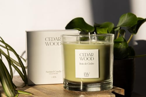Marco Paul Scented Candle Gift Set Tea Light Small Long Burning Candles 30 Hour Burning Candle Sets Ornament Centrepiece Wedding Party Gifts (3 Wick Candle, Cedarwood)