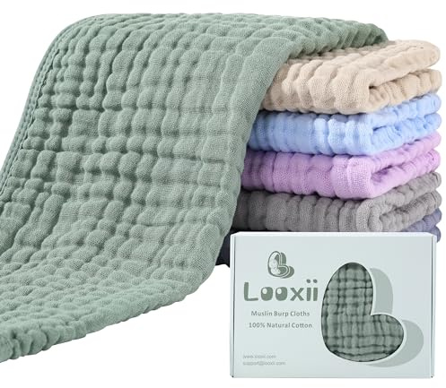 Looxii Muselinas Bebé Paño Algodón 6 Piezas 27x48 cm Gasas para Bebes Toalla Facial Infantil 6 Capas de absorción de Agua de Muselinas para Baño y Paños Eructos Niñas Niños Multicolor