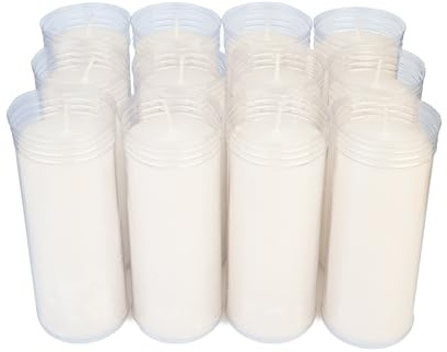 Caja 12 Velones Liturgicos Blancos Grandes 16,5x6,5cm Cera de Parafina Duración 4 Dias (12GRUESO)