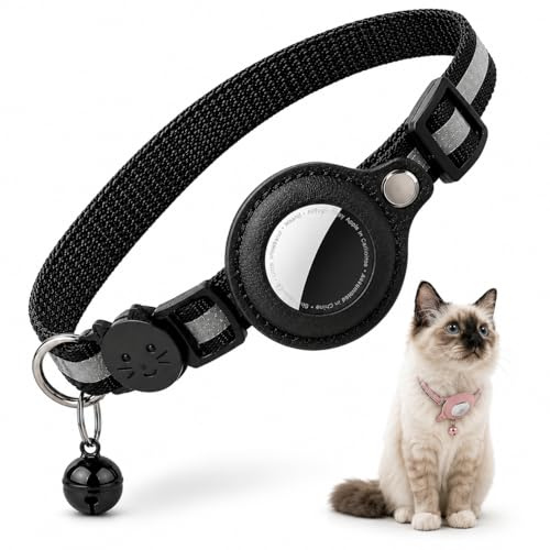 Collier pour Chat Compatible avec AirTag – Support Renforcé en Acier Inoxydable, Sécurité Anti-Étranglement, Léger et Réglable, AirTag Non Inclus - Noir