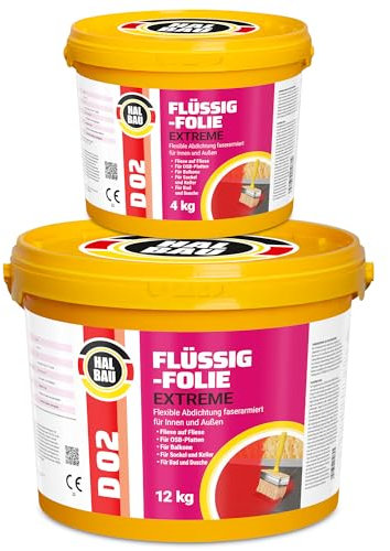Flytande folie 16 kg, flytande gummi för inomhus- och utomhusbruk, fiberförstärkt högelastisk tätning, vattenbarriär under kakel, balkong, dusch halvkonstruktion D02