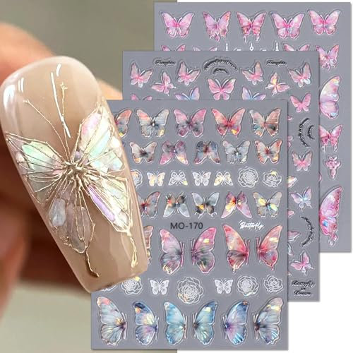 5D Geprägte Schmetterling Nagelsticker Selbstklebend Nagel Sticker Schmetterlinge Deko Nagelaufkleber Aurora Butterfly Nail Art Stickers Nageldesign Zubehör Butterfly Nail Sticker Nailart Aufkleber