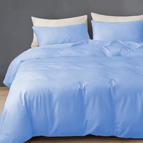 GREATOYAR Juego de Nórdica,Juego de Funda de Edredón, Set de 3 Piezas, 1 Funda Nórdica, 1 Sábana Bajera Ajustable, 1 Funda de Almohada, Poliéster, Transpirable, Cama 90cm, Azul Claro