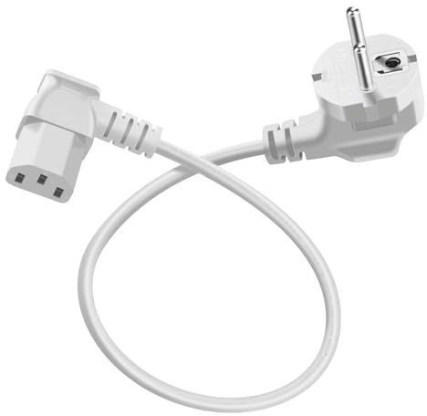 HuaLiSiJi Cable Alimentation Coudé à 90° C13 Câble IEC Contact de Protection de Câble Type F (CEE 7/4) vers Prise C13, pour Ordinateur, TV, Moniteur, écran, Projecteur, Etc (Blanc, 0.5m)