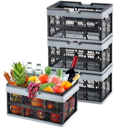 VEVOR Panier de courses pliable, lot de 3, panier à provision en plastique 16 L, avec poignée, 380x255x195 mm, panier de rangement fruits légumes portable pour magasin de détail, supermarché, épicerie