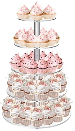 Mythosurge Cupcake Stand, 5 Tier Round Acrylic Cake Stands, Transparent Display Stands Cupcake Reusable Dessert Tower for Baby Shower, Wedding, Birthday Party, Graduation Party