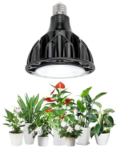 Qoolife 36W Planta Lámpara Led Full Spectrum, E27 Lámpara de Crecimiento con alta PPFD Crecer Lámparas, 6000K LED Planta de Luz para Plantas de Interior, Invernadero Jardín Negro