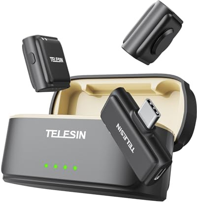 TELESIN° Lavalier trådlös mikrofon för 16 15 series/Android/PC med laddningsbox, brusreducering med ett klick, HiFi-ljud, videoinspelning hela dagen