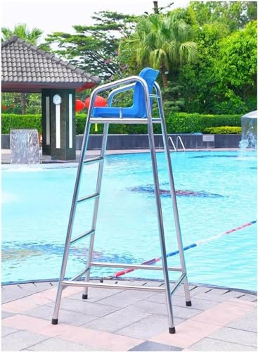 SAFWELAU Taburete Alto Escalera para Piscina Exterior 180 cm de Altura Silla de Salvavidas para terraza de Piscina para Exterior/Interior, Taburete de Bar Desmontable de Acero Inoxidable con Asiento,