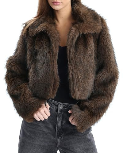 Amazhiyu Cappotto di pelliccia da donna, giacca in pelliccia sintetica, cappotto in pelliccia sintetica, giacca in pelliccia sintetica, cappotto in pelliccia sintetica corto, cappotto in pile, giacca