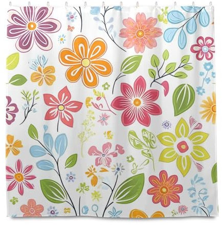 miaozhen 182 x 182 pollici doccia impermeabile tende da bagno con gancio fresco primavera semplice fiori colorati poliestere resistente lavabile chic tenda da doccia fodera per bagno docce cortinas