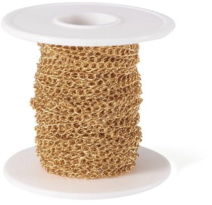 Ornazy Chaîne torsadée à maillons torsadés en acier inoxydable pour la fabrication de bijoux et les loisirs créatifs Doré 10 m 4 x 3 x 0,6 mm
