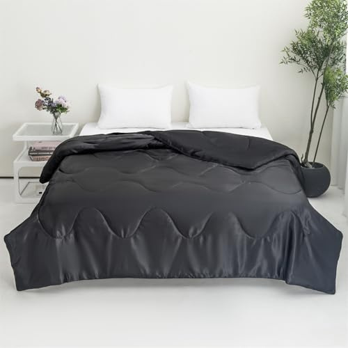 Odot Couette sans Housse Lavable 4,5 Tog, Satin Couette Réversible Ete Legere et Fine - Douce et Confortable, Légère Respirante Couverture Quilting d'Été (Noir,135 * 200cm)