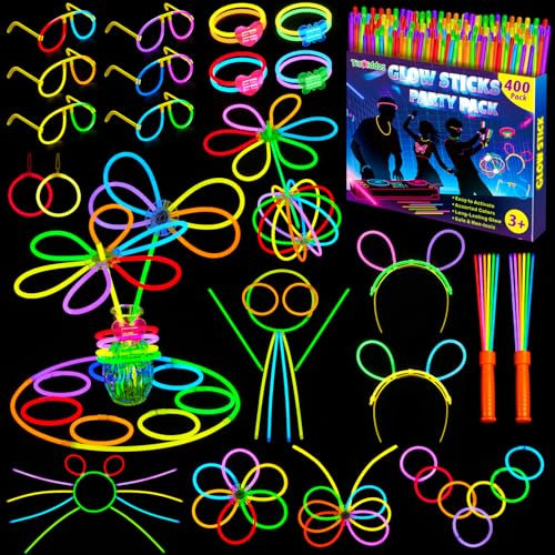 400 Stück Knicklichter Party Set,180 leuchtstäbe mit 220 Verbinder, Neon Leuchtarmbänder Brille Leuchtspielzeug Knicklichter Kinder für Festival Hochzeiten Weihnacht Party Silvester Geburtstags