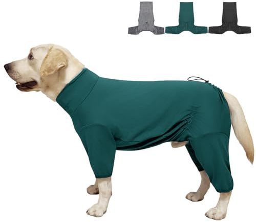 KOOGAL Dog Pyjamas PJS Sweater Clothes and Home Clothing Suitable for Medium to Large Breeds of Dogs, Dog Neutering Suits, Extra-Large Stretch Fabric, Four-Legged Clothes(Thin Dark Green, 3XL)