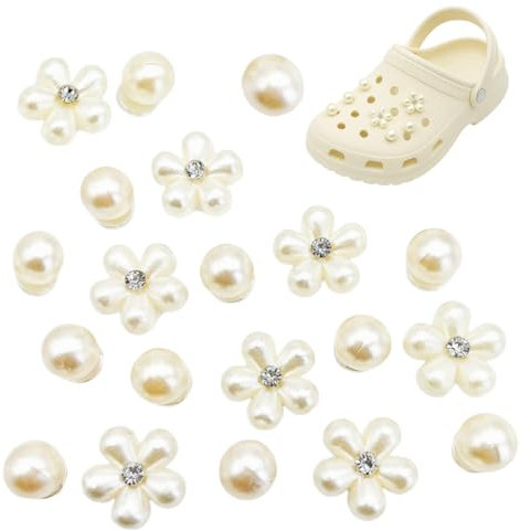 AFCJLTO 20 Pièces Fleurs perle Bijoux de Chaussures Shoe Charms, Pins Accessoires Fleur Chaussure en Strass Breloques, Charmes de Chaussures Shoe Pour Femmes, Pour Décoration de Sacs et Chaussures
